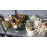 ELEVEN CERAMIC TEAPOTS TO INCLUDE; 3 ROOSTERS, SADLER AND OTHERS (11)