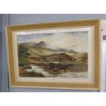 T.E. NAGLE WATERCOLOUR DRAWING HIGHLAND LANDSCAPE WITH CATTLE SIGNED 17" X 27"