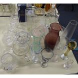 A QUANTITY OF CUT GLASS WARES TO INCLUDE; BOWLS, VASES, DECANTER, BOHEMIA CRYSTAL DESSERT DISHES