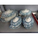 'INTERNATIONAL H/B' PART DINNER SERVICE OF FOUR GRADUATED TUREENS ON STANDS AND AN OVAL SERVING DISH