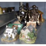 *FOUR LILIPUT LANE COTTAGE ORNAMENTS, AND TWO ORNAMENTS OF A MAN AND A WOMAN IN ROCKING CHAIRS AND