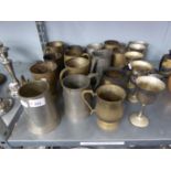 FIFTEEN PEWTER TANKARDS AND FOUR GOBLETS AND A MILK JUG (20)