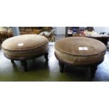 TWENTIETH CENTURY MAHOGANY PAIR OF TAMBOUR STOOLS WITH TAN VELVET UPHOLSTERY (2)