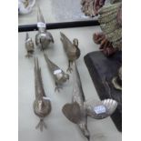 SIX WHITE METAL PHEASANT FIGURINES