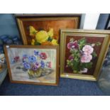 P. HALL (OF DENHAM) OIL PAINTING ON ARTISTS BOARD 'BOWL OF HOLLYHOCKS, SIGNED 16" XX 12" AND L.G