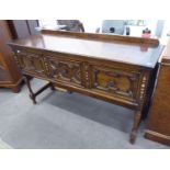 JACOBEAN STYLE OAK DRESSER WITH ROW OF THREE DEEP DRAWERS WITH MOULDED FRONTS, ON TURNED LEGS, 5'