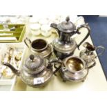 FOUR PIECE ELECTROPLATED TEA SET BY JAMES DEAKIN AND SONS, of circular part fluted form with