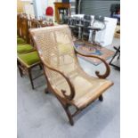 LARGE MAHOGANY FRAMED ARMCHAIR, HAVING CANE SEAT AND BACK
