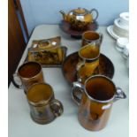 *COLLECTION OF RIDGEWAYS POTTERY SCENES FROM COACHING DAYS,, JUGS, TANKARD, BOWLS AND CHEESE DISH