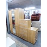 ALSTONS FURNITURE, IPSWICH, MODERN LIGHT BEECH WOOD BEDROOM SUITE OF THREE PIECES, VIZ A TWO DOOR