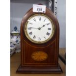 AN EDWARDIAN MAHOGANY AND INLAID LANCET TOP MANTEL CLOCK