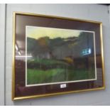 WALKER, PASTEL LANDSCAPE WITH BUIDINGS SIGNED AND DATED
