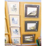 THREE WATERCOLOURS SIGNED ELLIS AND FOUR SIGNED COLOUR PRINTS SIGNED PHILIP MARTIN