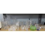 LARGE CUT GLASS VASE, ANOTHER SMALLER BOTH OF HEAVY QUALITY, GLASS DECANTER, 6 TUMBLERS AND OTHER