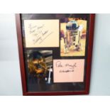 SIGNED STAR WARS MEMORABILIA TO INCLUDE A SINGLE FRAME ECLOSING KENNY BURKE AND PETER MAYHEW ALSO