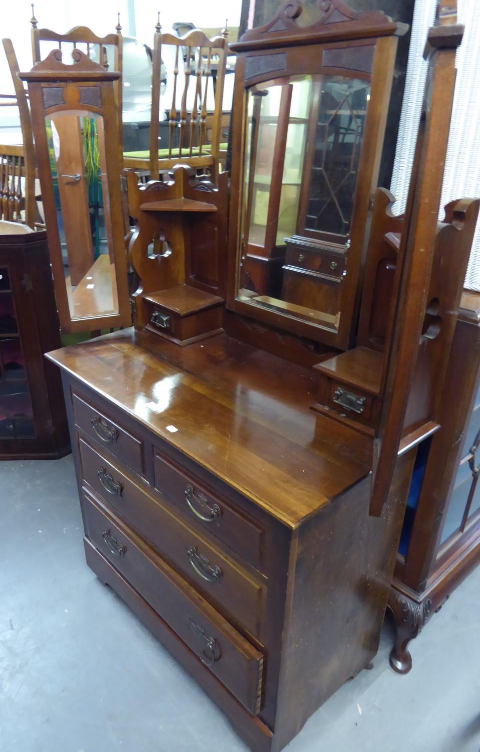 LATE VICTORIAN MAHOGANY DRESSING CHEST WITH TRIPLE MIRRORS, TWO JEWEL DRAWERS OVER TWO SHORT AND TWO - Image 2 of 2