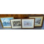 NINE COLOUR AND BLACK AND WHITE PRINTS, all but one framed, (9)