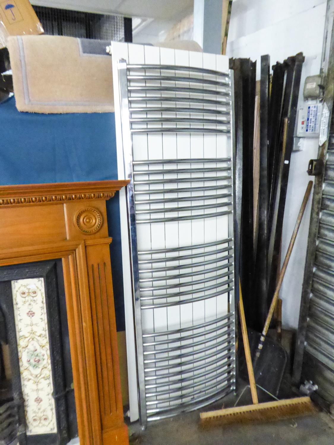 PAIR OF RADIATORS - ONE WHITE, FLAT RADIATOR (60cm x 180cm) AND A CHROME TOWEL RAIL (170cm x