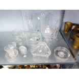 QUANTITY OF CUT GLASS WARES TO INCLUDE VASES, BOWLS ETC (13 PIECES)