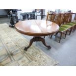 VICTORIAN MAHOGANY CIRCULAR TILT-TOP DINING TABLE, ON CARVED TRIPOD BASE