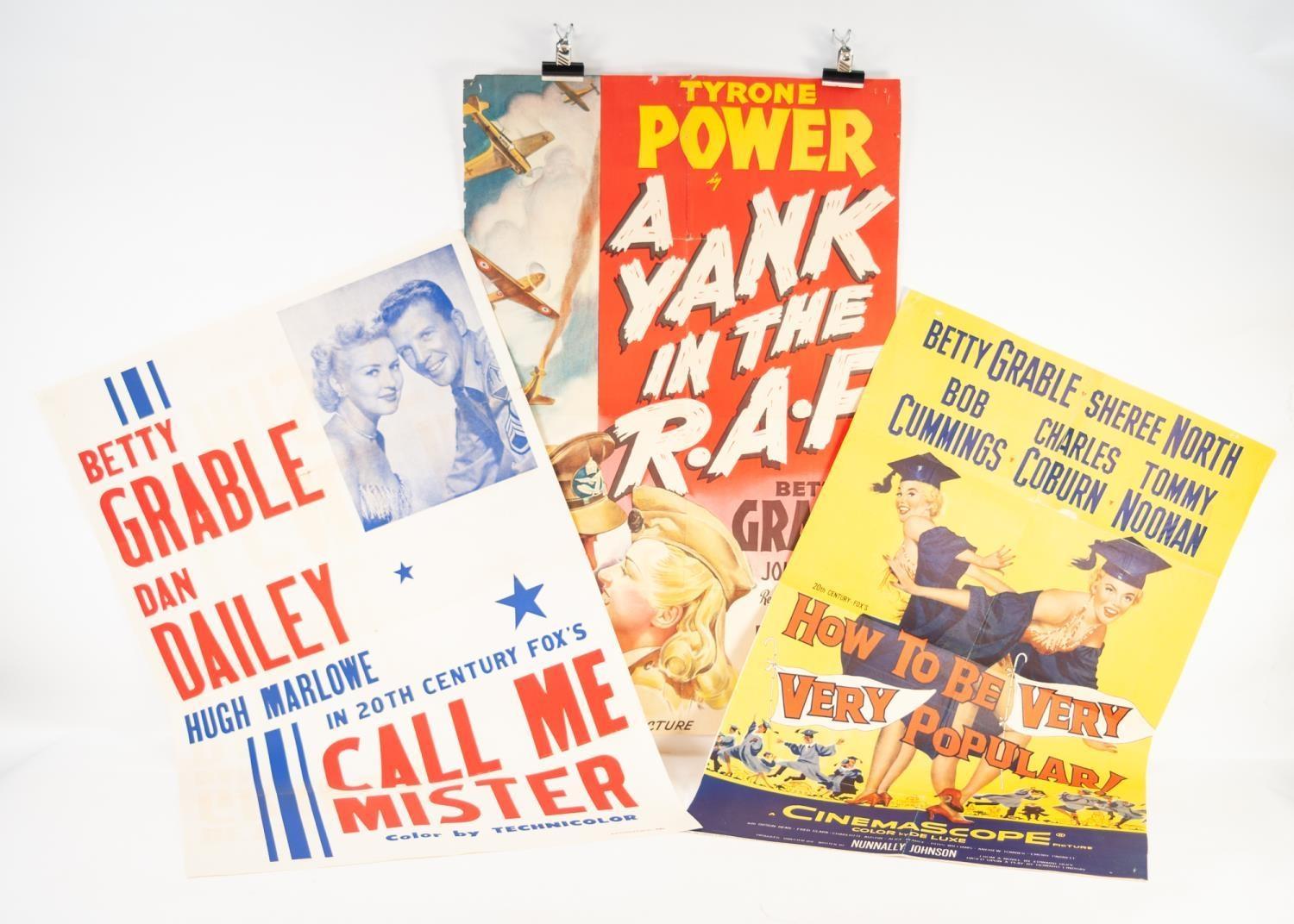 SEVEN BETTY GRABLE FILM POSTERS including 'A Yank in the RAF', 101 x 65cm, (7)