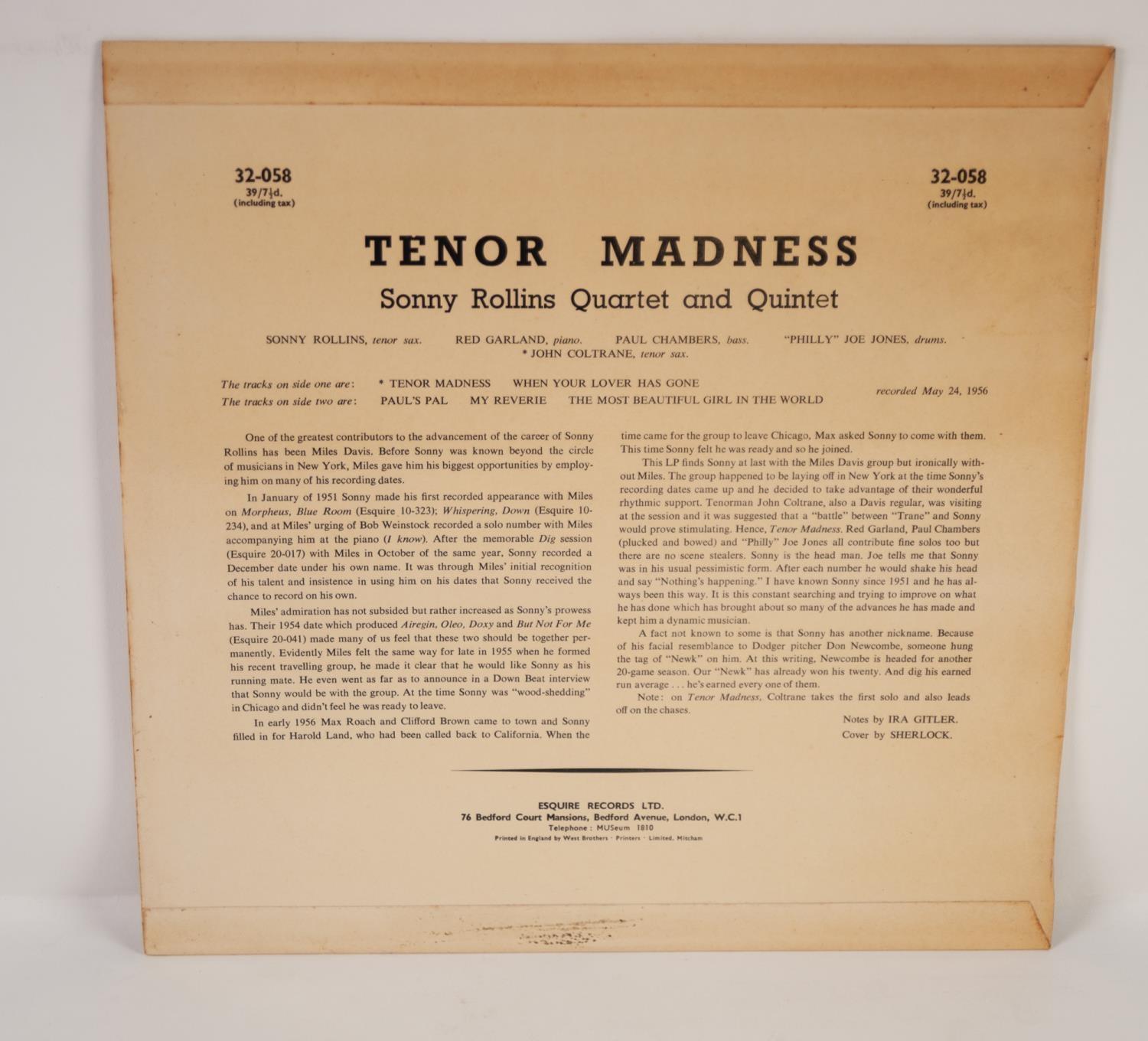 JAZZ, VINYL RECORDS-R IS FOR SONNY ROLLINS QUARTET- TENOR MADNESS with Red Garland, Paul Chambers, - Image 2 of 4