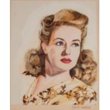 WATERCOLOUR DRAWING, PORTRAIT OF BETTY GRABLE, 11" X 9" (27.9 x 22.8cm), framed and glazed