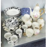A CHINA COFFEE SET FOR FOUR PEOPLE 11 PIECES AND DOMESTIC CHINA AND GLASSWARE