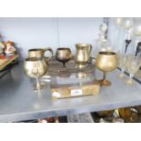 SELECTION OF SILVER PLATED WARES., TO INCLUDE TRAY, CIGARETTE BOX, THREE WINE GOBLETS TWO HANDLED