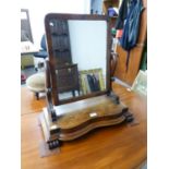 AN ANTIQUE TABLE TOP DRESSING TABLE MIRROR WITH SMALL DRAWER BELOW
