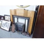 ANTIQUE FIREPLACE WITH ART DECO OAK SURROUND AND CAST INSET WITH TILES