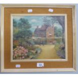 EDITH FISH OIL PAINTING ON BOARD RIVERSIDE COUNTRY HOUSE SIGNED LOWER RIGHT 10" X 12"