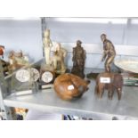 SMALL SELECTION OF ORNAMENTS TO INCLUDE "CELLINI" MAN SAT AND WOMAN STANDING, A PAIR OF BRONZED