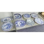 QUANTITY OF BLUE AND WHITE PLATES TO INCLUDE; WEDGWOOD, MIDWINTER RURAL ENGLAND, ROYAL TUDOR,