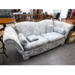 DERWENT KNOLL SETTEE COVERED IN GREY FOLIATE SCROLL DAMASK