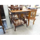 EDWARDIAN WALNUTWOOD TWO TIER OCCASIONAL TABLE, SOLID TOP WITH CHAMFERRED CORNERS, THE UNDERTIER