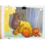 MARY HOWSON OIL PAINTING STILL LIFE WITH FRUIT SIGNED 14" X 18" (UNFRAMED)