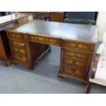 *BEVAN FUNNELL GEORGIAN STYLE MAHOGANY PARTNER'S DESK, THE INVERSE BREAKFRONT LIFT-OFF TOP HAVING