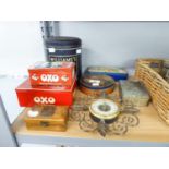 GROUP OF 20th CENTURY FOOD TINS TO INCLUDE OXO x 2, TOFFEE TINS x 2, ANOTHER WHITE METAL BOX AND A