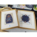 TWO EGYPTIAN PAINTING ON PAPYRUS FRAMED AND GLAZED