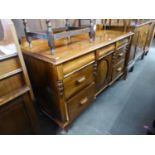 VICTORIAN MAHOGANY SIDEBOARD WITH LEDGE BACK, THREE PIANO FRONTED FRIEZE DRAWERS SANS HANDLES,