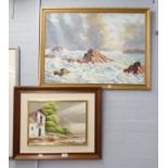 TWO MODERN OIL PAINTINGS: SEASCAPE, signed D. Donald, 19? x 27?, and a COASTAL SCENE, indistinctly