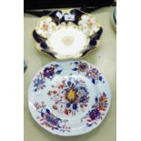 SPODE "NEW STONE" CHINA PLATE WITH PRINTED AND PAINTED IMARI FLORAL PATTERN 9 1/2" DIAMETER AND A