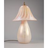 JOHN DITCHFIELD/ GLASFORM MOTHER OF PEARL IRIDESCENT GLASS TABLE LAMP AND SHADE, the base of