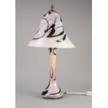 JOHN DITCHFIELD/ GLASFORM IRIDESCENT GLASS TABLE LAMP AND SHADE, the base of slender form with