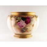 EARLY TWENTIETH CENTURY HAND PAINTED HADLEYS ROYAL WORCESTER BLUSH PORCELAIN JARDINIERE, of footed