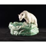 CZECHOSLAVAKIAN POTTERY POSY BOWL, modelled a s a polar bear gazing into a rock pool, 6 ¾? (17.