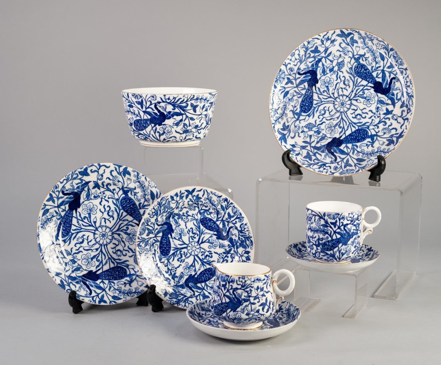 FORTY SIX PIECE NINETEENTH CENTURY DERBY CROWN BLUE AND WHITE PORCELAIN TEA SERVICE, printed with