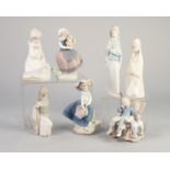 SEVEN LLADRO BISCUIT FINISH FIGURES various, varying sizes