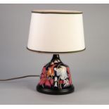MODERN MOORCROFT TUBE LINED POTTERY TABLE LAMP BASE, of bell form, decorated in colours with